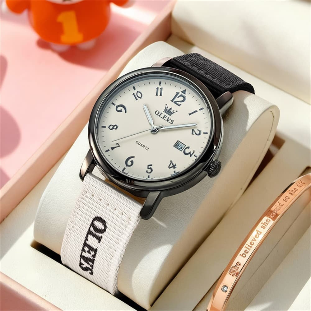 OLEVS 2991 Nylon Strap Casual Retro Quartz Watch for Men and Women - Green Watch | Olevs Watch Store