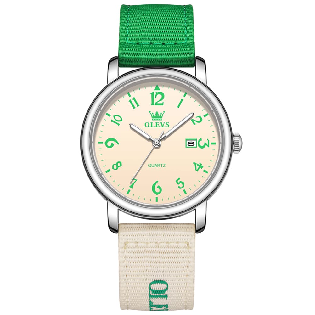 OLEVS 2991 Nylon Strap Casual Retro Quartz Watch for Men and Women - Green Watch | Olevs Watch Store