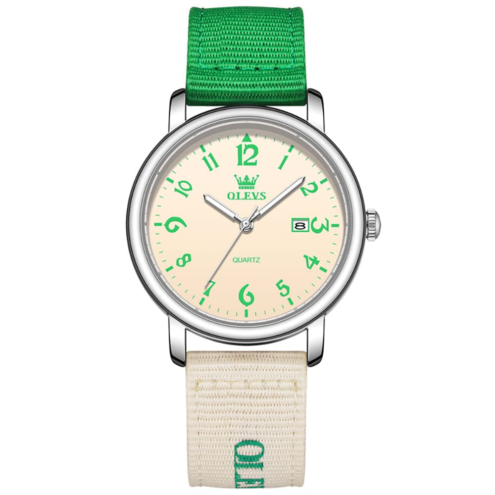 OLEVS 2991 Nylon Strap Casual Retro Quartz Watch for Men and Women - Green Watch | Olevs Watch Store