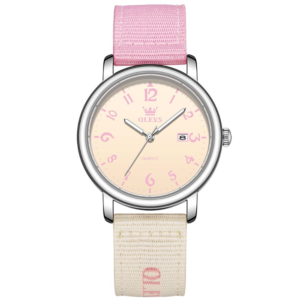 OLEVS 2991 Nylon Strap Casual Retro Quartz Watch for Men and Women - Pink Watch | Olevs Watch Store