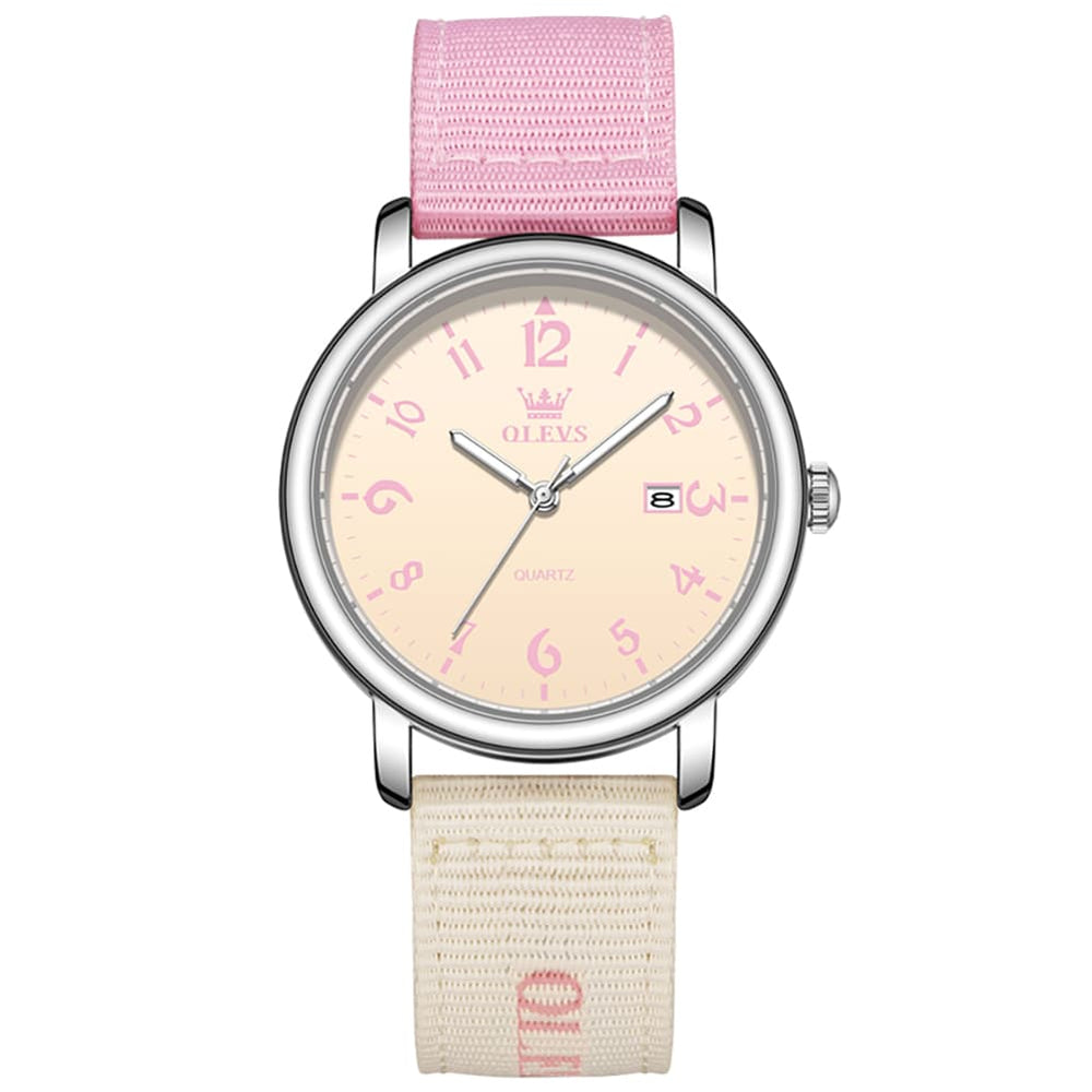 OLEVS 2991 Nylon Strap Casual Retro Quartz Watch for Men and Women - Pink Watch | Olevs Watch Store