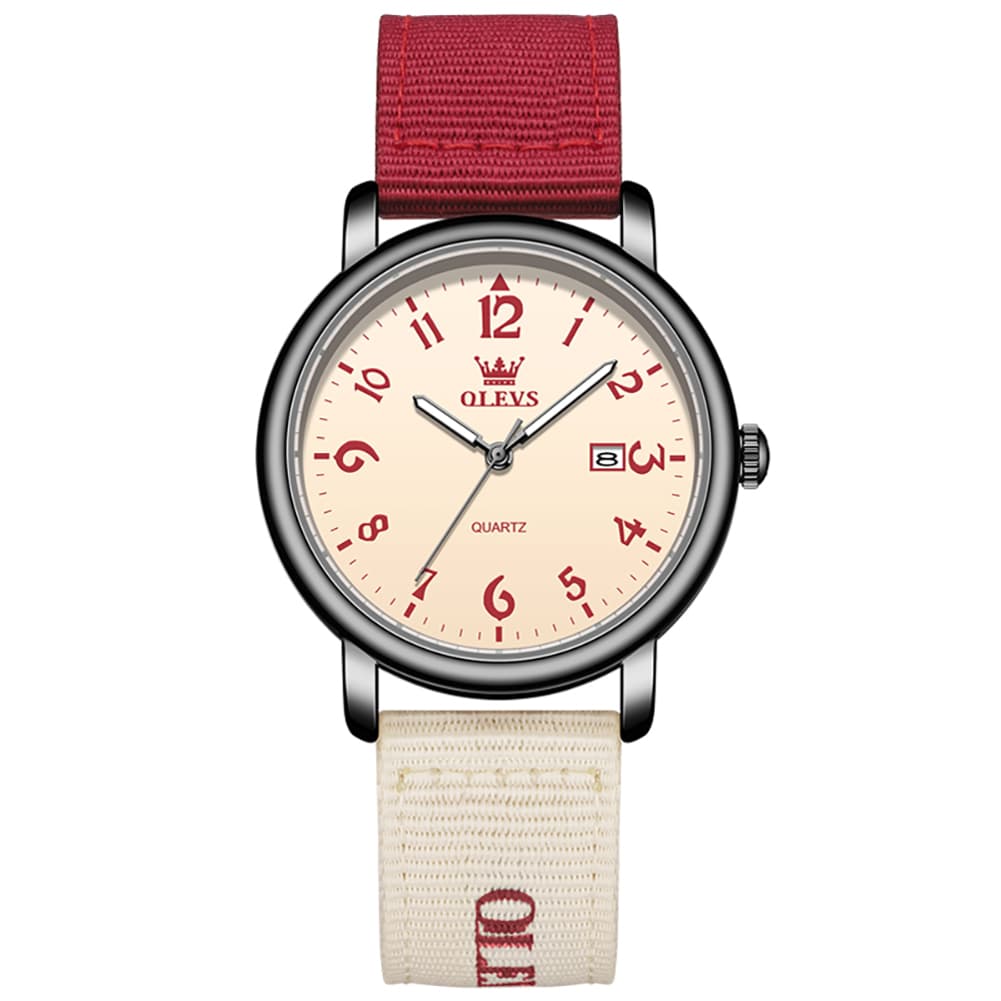 OLEVS 2991 Nylon Strap Casual Retro Quartz Watch for Men and Women - Red Watch | Olevs Watch Store