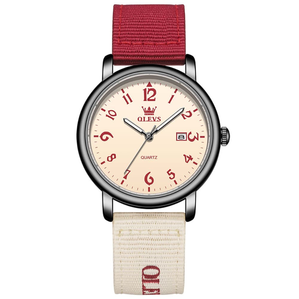 OLEVS 2991 Nylon Strap Casual Retro Quartz Watch for Men and Women - Red Watch | Olevs Watch Store