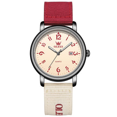 OLEVS 2991 Nylon Strap Casual Retro Quartz Watch for Men and Women - Red Watch | Olevs Watch Store