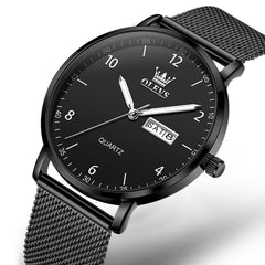 OLEVS 2996 Milanese Steel Minimalist Quartz Watch for Men - All Black Watch | Olevs Watch Store
