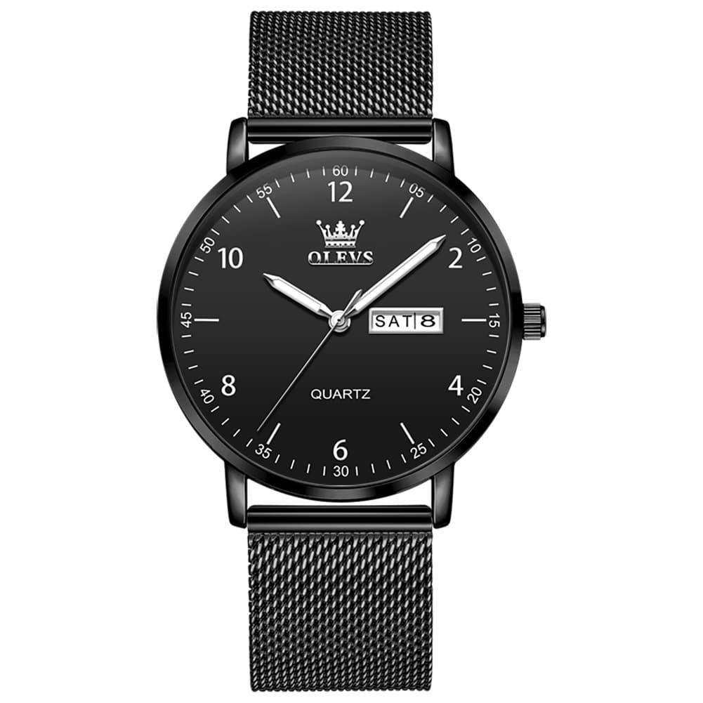 OLEVS 2996 Milanese Steel Minimalist Quartz Watch for Men - Black white Watch | Olevs Watch Store