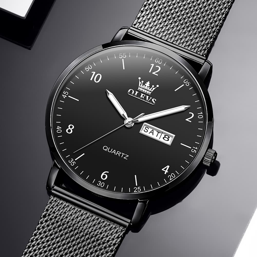 OLEVS 2996 Milanese Steel Minimalist Quartz Watch for Men - Black white Watch | Olevs Watch Store