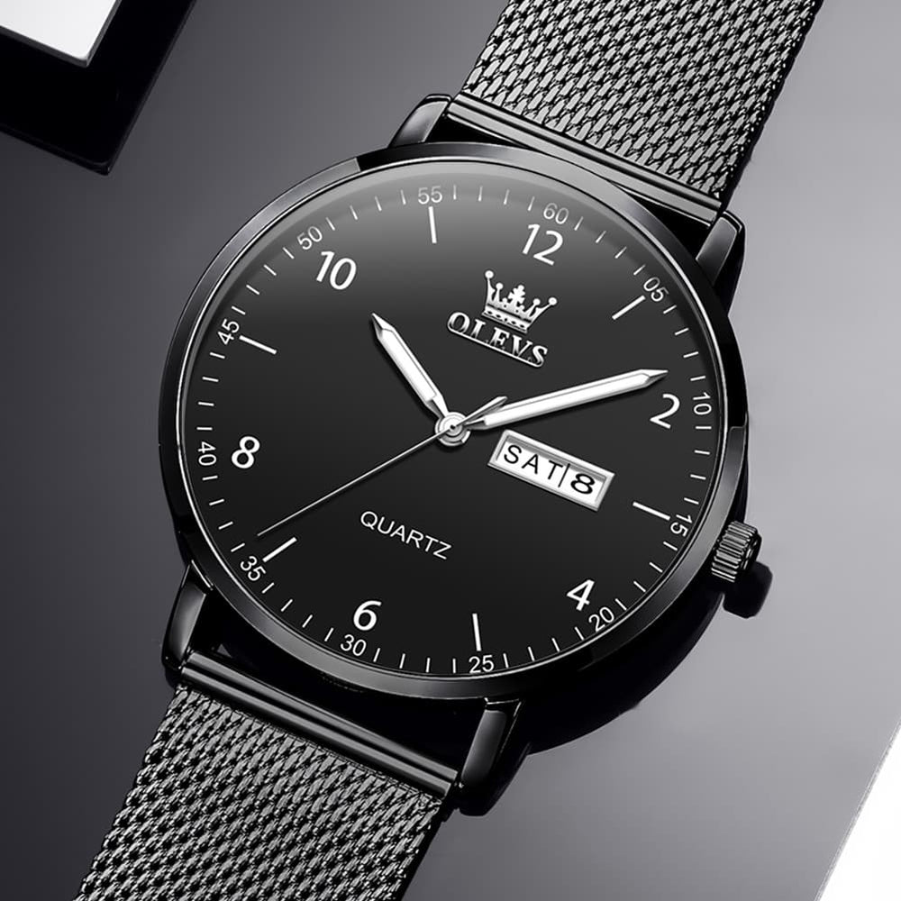 OLEVS 2996 Milanese Steel Minimalist Quartz Watch for Men - Black white Watch | Olevs Watch Store