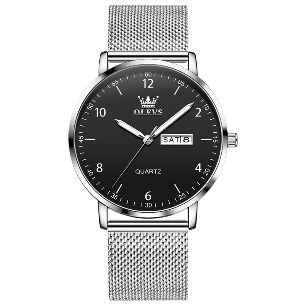 OLEVS 2996 Milanese Steel Minimalist Quartz Watch for Men - Black white Watch | Olevs Watch Store