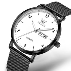 OLEVS 2996 Milanese Steel Minimalist Quartz Watch for Men - Black white Watch | Olevs Watch Store