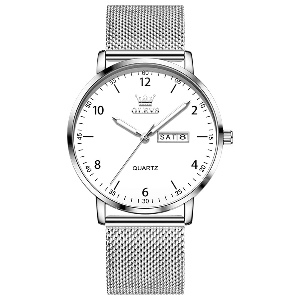 OLEVS 2996 Milanese Steel Minimalist Quartz Watch for Men - Black white Watch | Olevs Watch Store