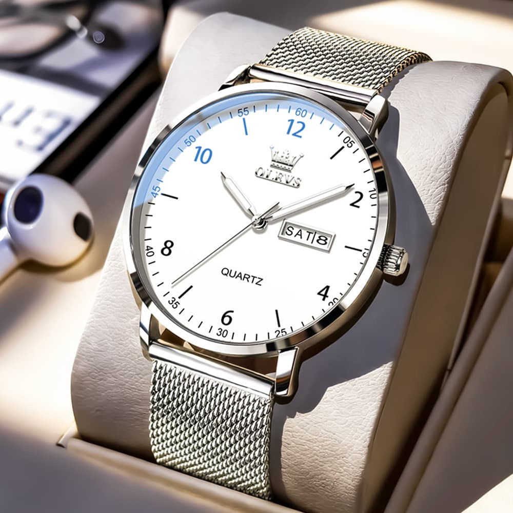 OLEVS 2996 Milanese Steel Minimalist Quartz Watch for Men - Black white Watch | Olevs Watch Store