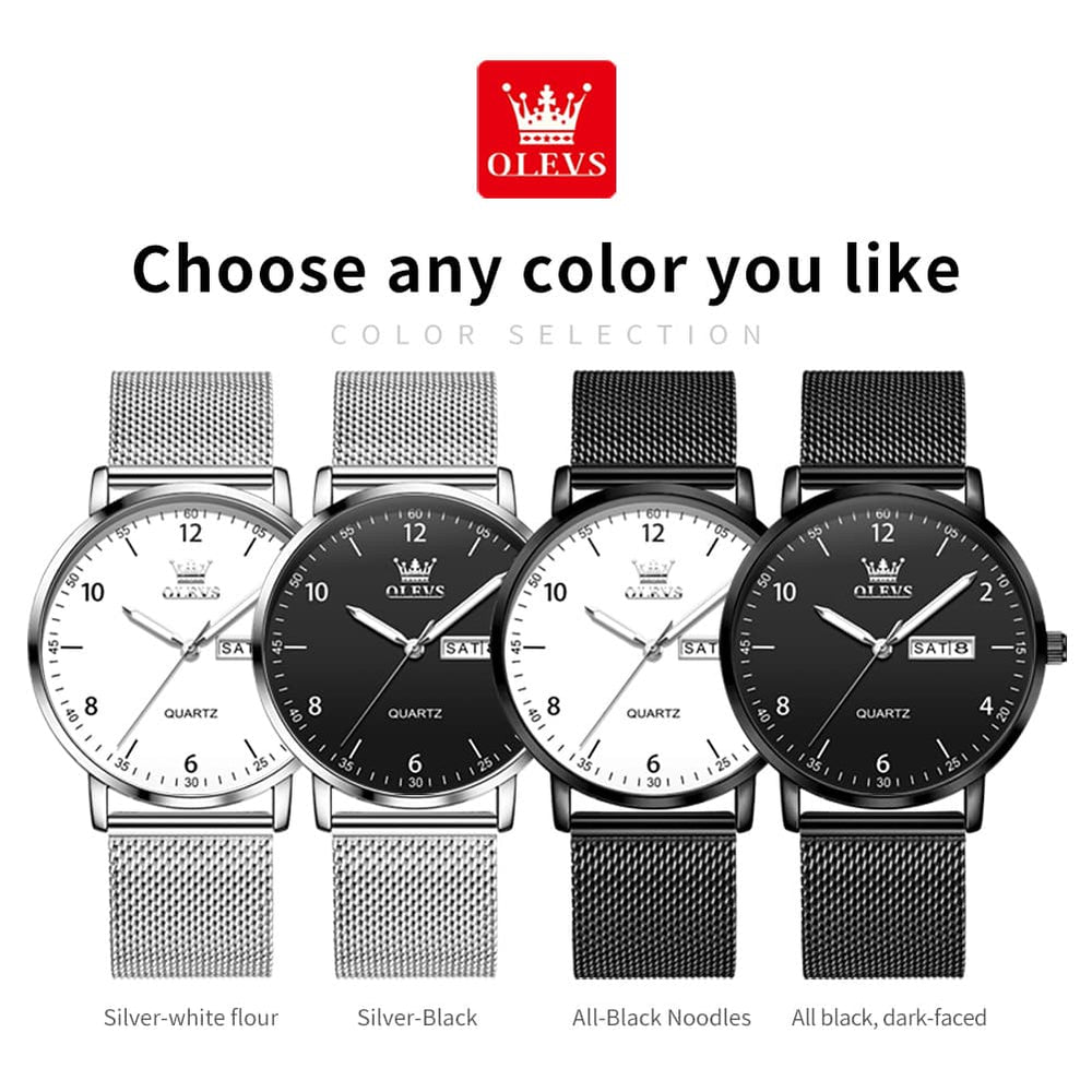 OLEVS 2996 Milanese Steel Minimalist Quartz Watch for Men - Black white Watch | Olevs Watch Store
