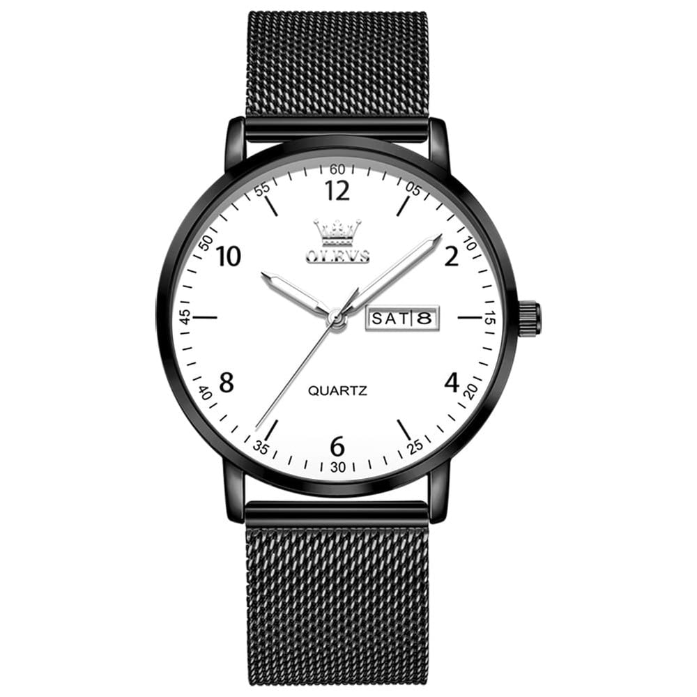 OLEVS 2996 Milanese Steel Minimalist Quartz Watch for Men - Black white Watch | Olevs Watch Store