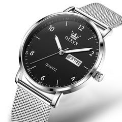 OLEVS 2996 Milanese Steel Minimalist Quartz Watch for Men - Silver Black Watch | Olevs Watch Store