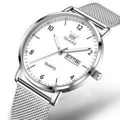 OLEVS 2996 Milanese Steel Minimalist Quartz Watch for Men - Silver White Watch | Olevs Watch Store