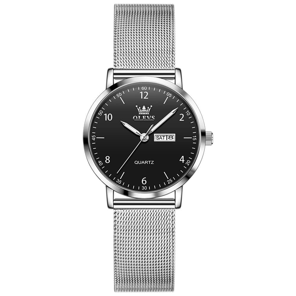 OLEVS 2996N Milanese Steel Minimalist Quartz Watch for Women - All Black Watch | Olevs Watch Store