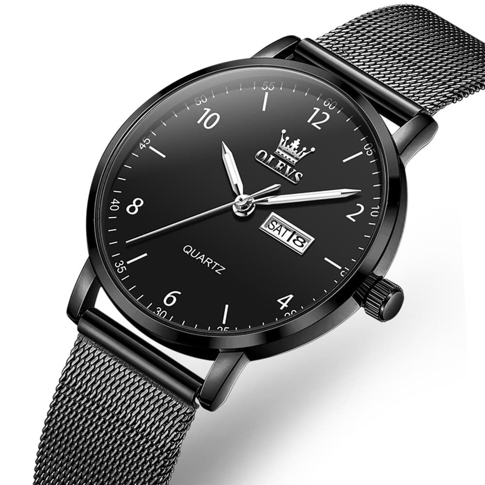 OLEVS 2996N Milanese Steel Minimalist Quartz Watch for Women - All Black Watch | Olevs Watch Store