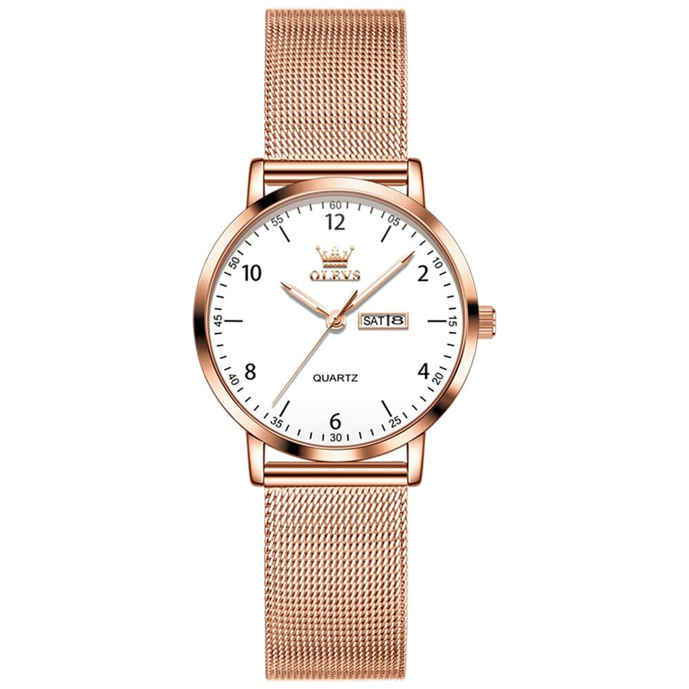 OLEVS 2996N Milanese Steel Minimalist Quartz Watch for Women - All Black Watch | Olevs Watch Store