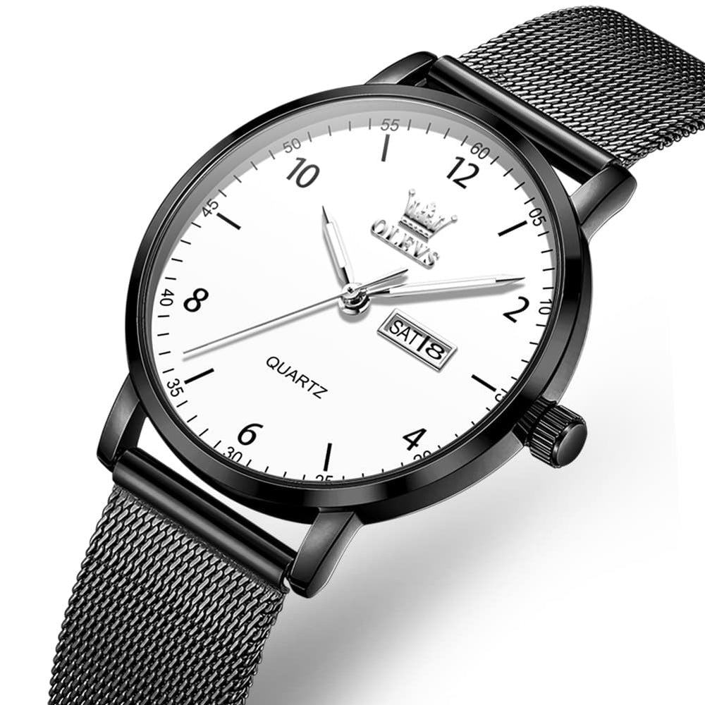 OLEVS 2996N Milanese Steel Minimalist Quartz Watch for Women - Black and White Watch | Olevs Watch Store