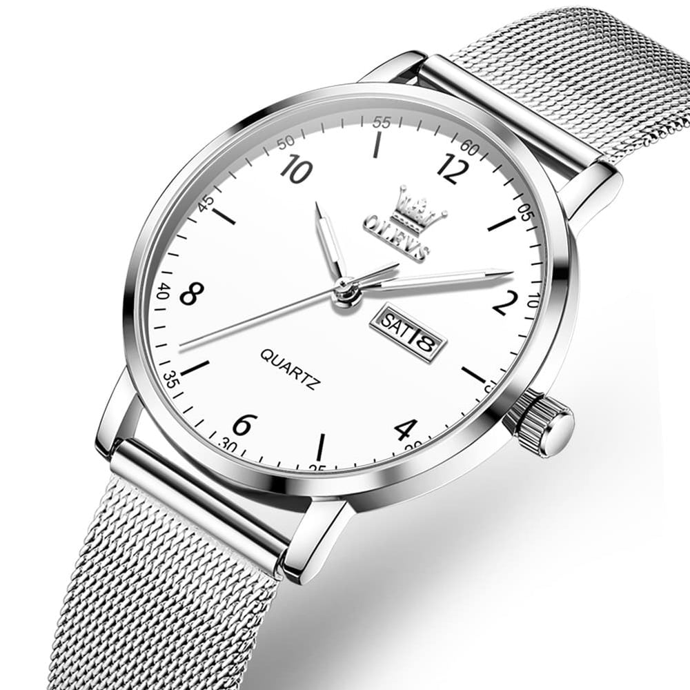 OLEVS 2996N Milanese Steel Minimalist Quartz Watch for Women - Pure White Watch | Olevs Watch Store