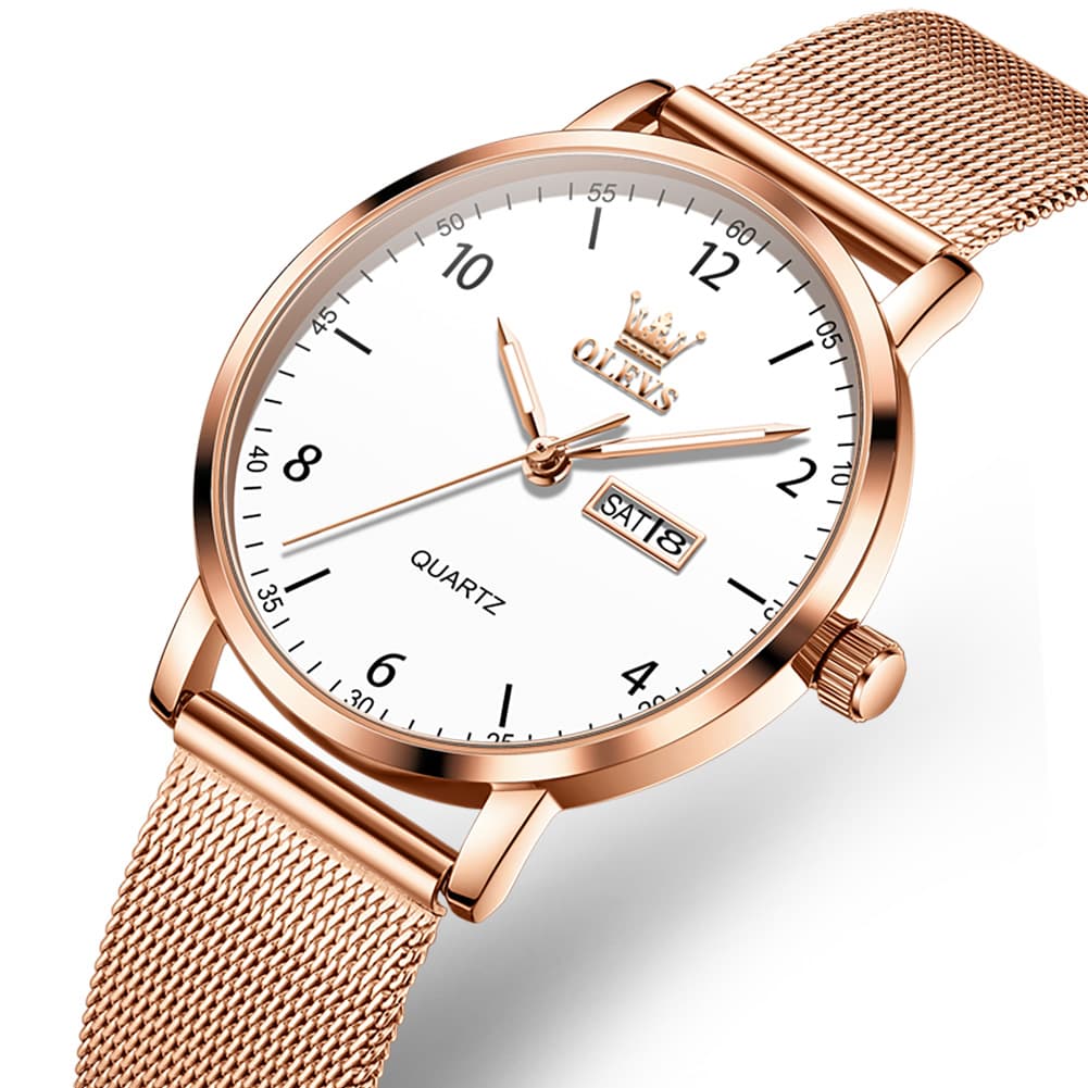 OLEVS 2996N Milanese Steel Minimalist Quartz Watch for Women - Rose White Watch | Olevs Watch Store