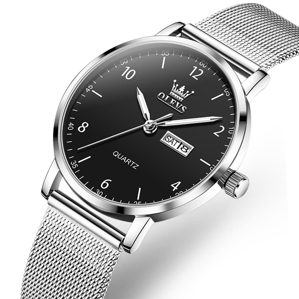 OLEVS 2996N Milanese Steel Minimalist Quartz Watch for Women - Silver Black Watch | Olevs Watch Store