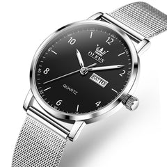 OLEVS 2996N Milanese Steel Minimalist Quartz Watch for Women - Silver Black Watch | Olevs Watch Store