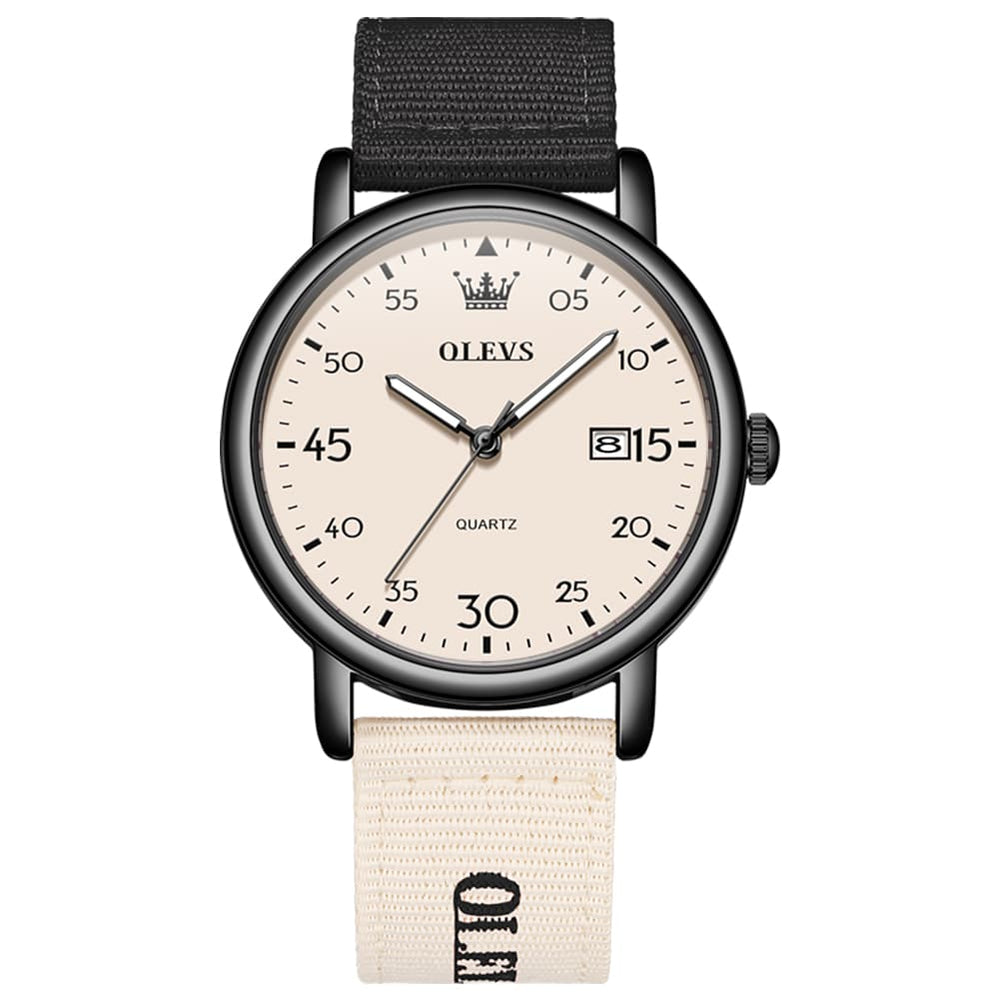 OLEVS 2997 Nylon Strap American Vintage Quartz Watch for Men and Women - Black Watch | Olevs Watch Store