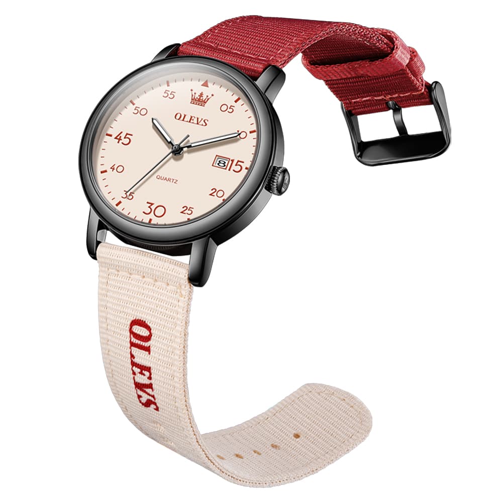 OLEVS 2997 Nylon Strap American Vintage Quartz Watch for Men and Women - Black Watch | Olevs Watch Store