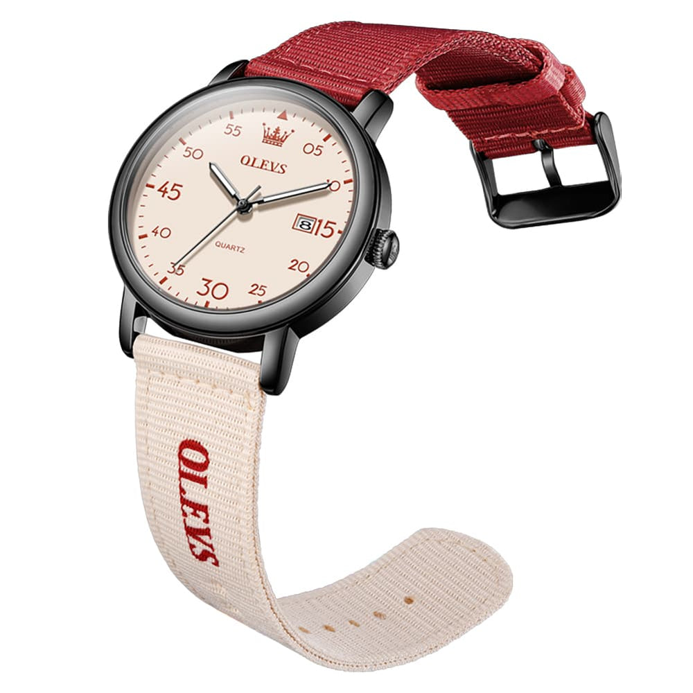 OLEVS 2997 Nylon Strap American Vintage Quartz Watch for Men and Women - Black Watch | Olevs Watch Store