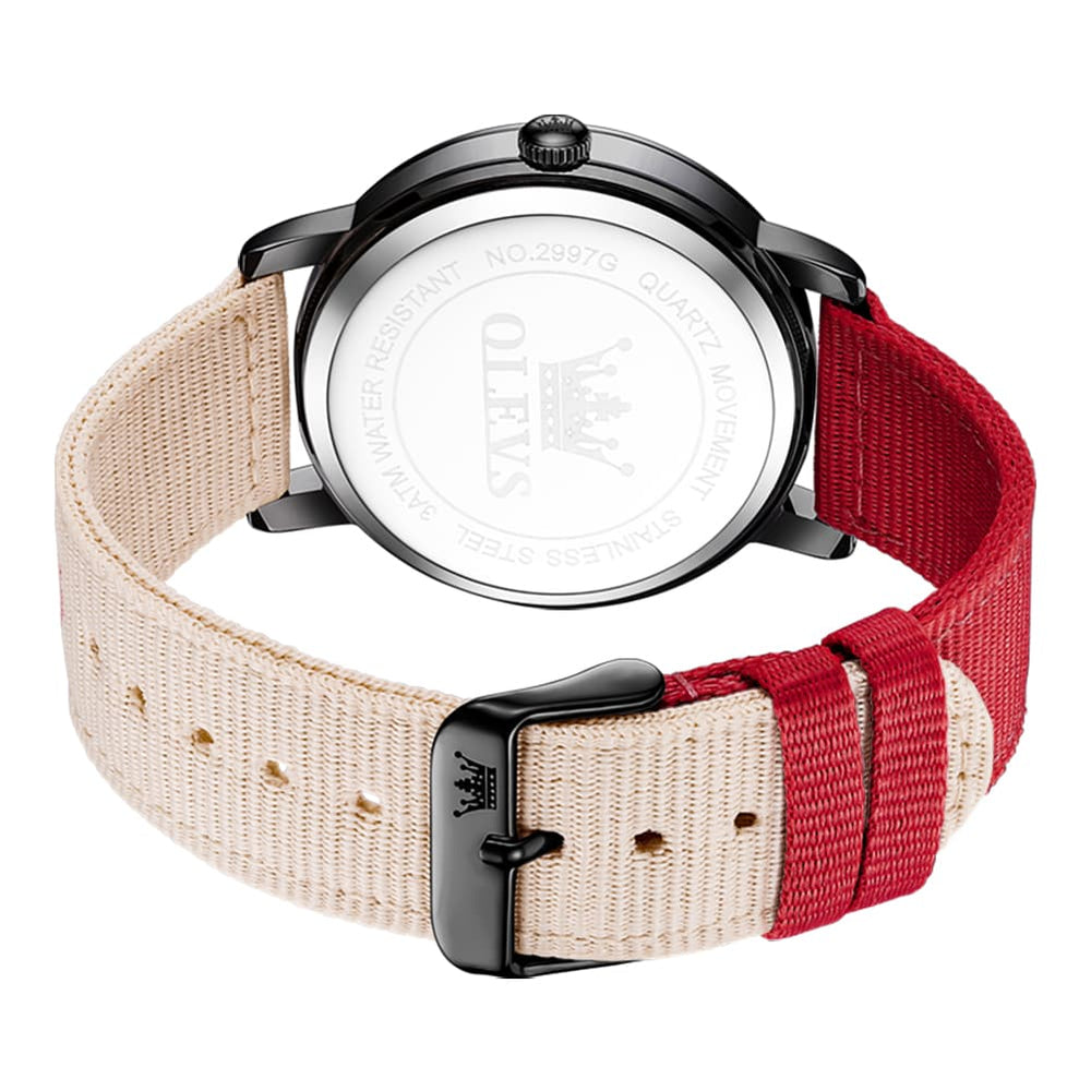 OLEVS 2997 Nylon Strap American Vintage Quartz Watch for Men and Women - Black Watch | Olevs Watch Store
