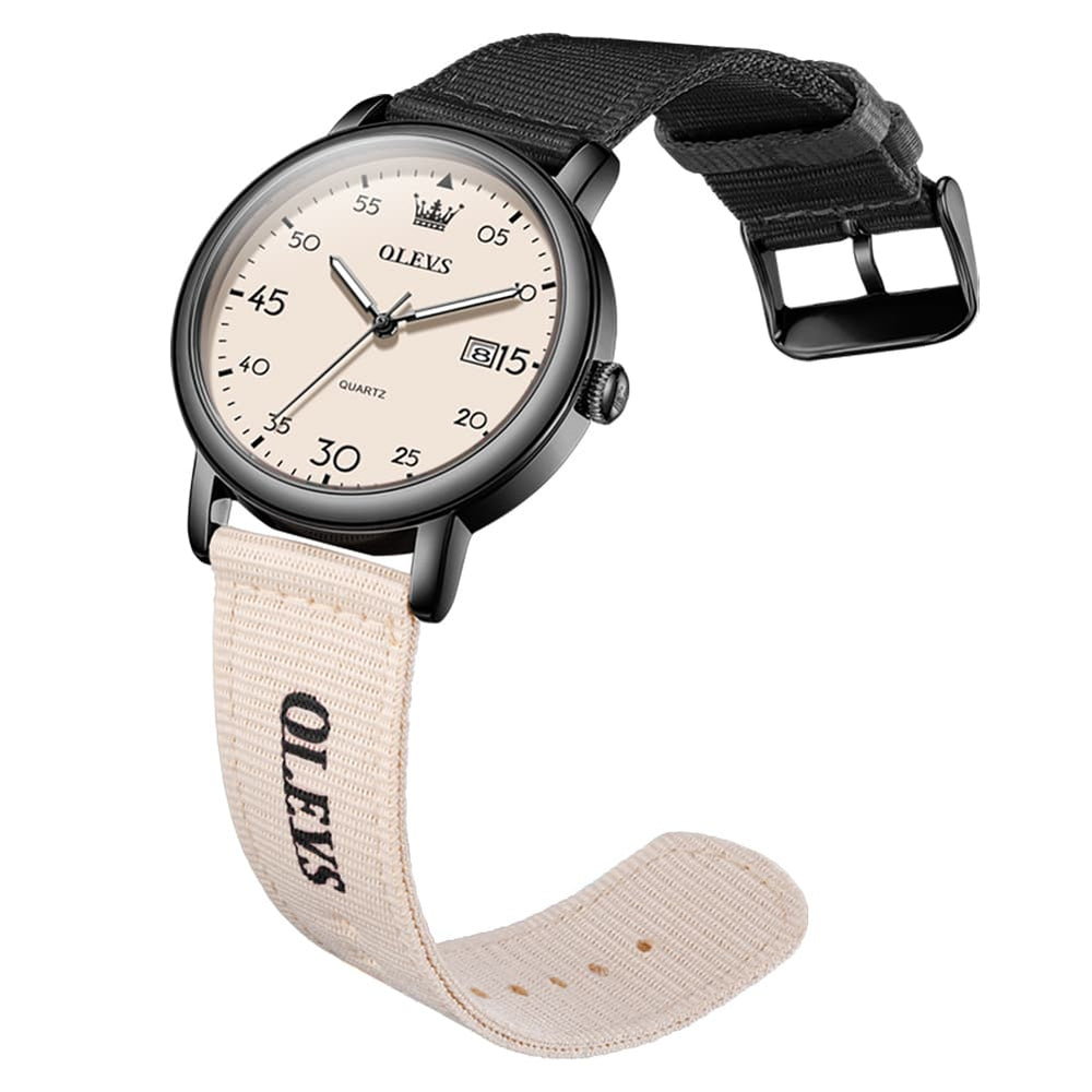 OLEVS 2997 Nylon Strap American Vintage Quartz Watch for Men and Women - Black Watch | Olevs Watch Store
