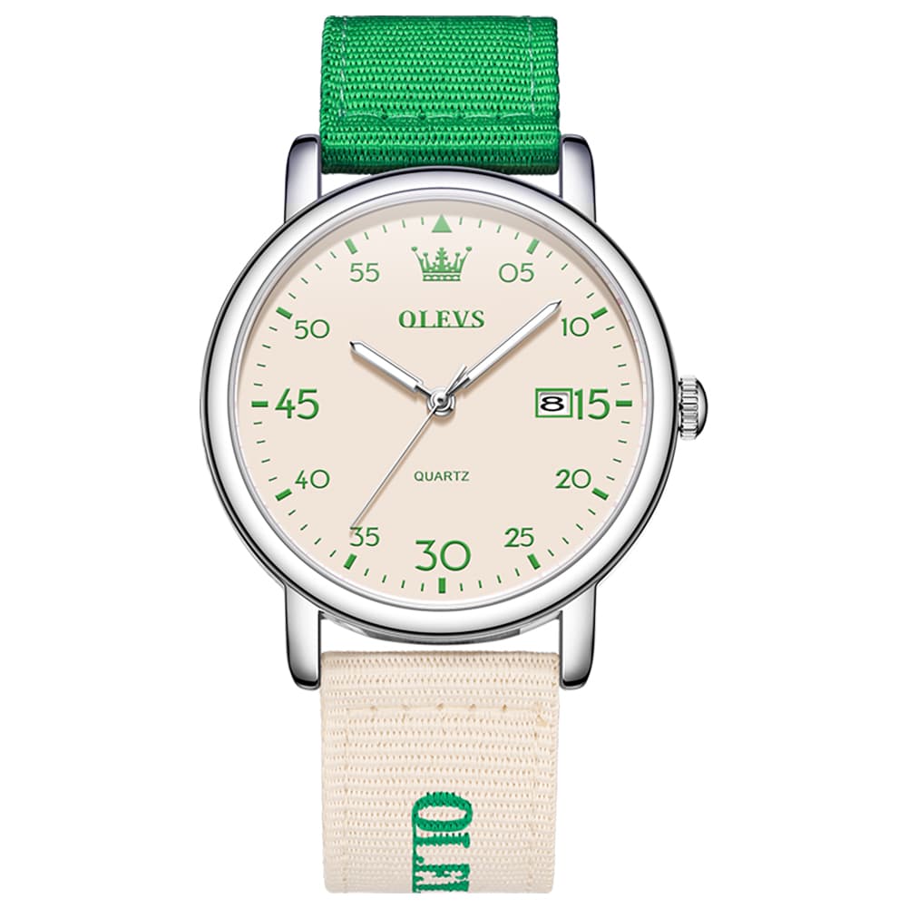 OLEVS 2997 Nylon Strap American Vintage Quartz Watch for Men and Women - Green Watch | Olevs Watch Store
