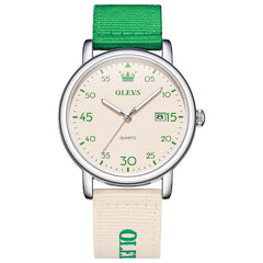 OLEVS 2997 Nylon Strap American Vintage Quartz Watch for Men and Women - Green Watch | Olevs Watch Store