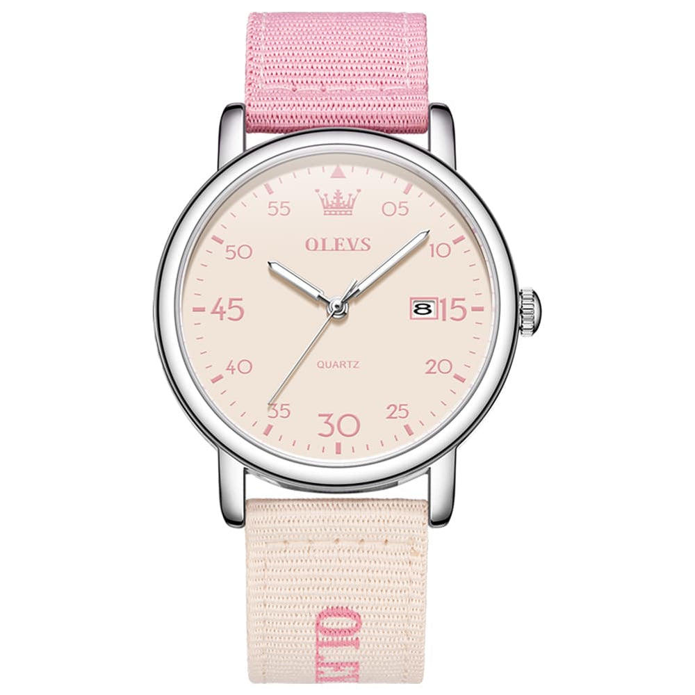 OLEVS 2997 Nylon Strap American Vintage Quartz Watch for Men and Women - Pink Watch | Olevs Watch Store