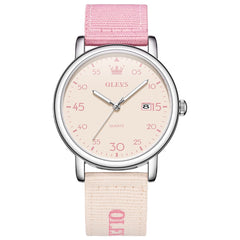 OLEVS 2997 Nylon Strap American Vintage Quartz Watch for Men and Women - Pink Watch | Olevs Watch Store
