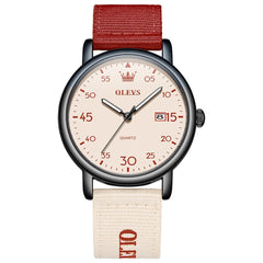 OLEVS 2997 Nylon Strap American Vintage Quartz Watch for Men and Women - Red Watch | Olevs Watch Store