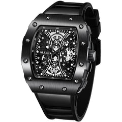 OLEVS 3602 Tonneau Skeleton Quartz Watch for Men - All Black Watch | Olevs Watch Store