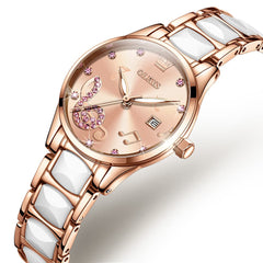 OLEVS 3605 Ceramic Musical Note Quartz Watch for Women - Rose Pink Watch | Olevs Watch Store