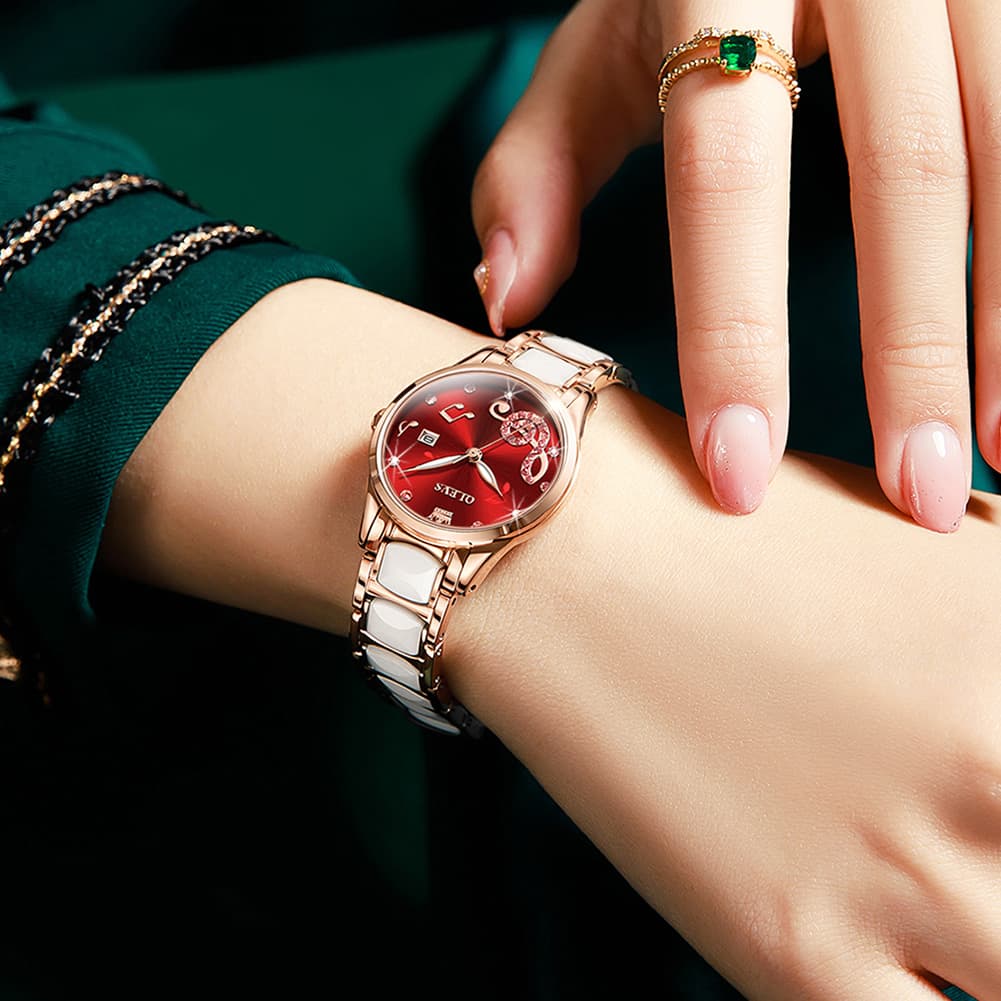 OLEVS 3605 Ceramic Musical Note Quartz Watch for Women - Rose Pink Watch | Olevs Watch Store