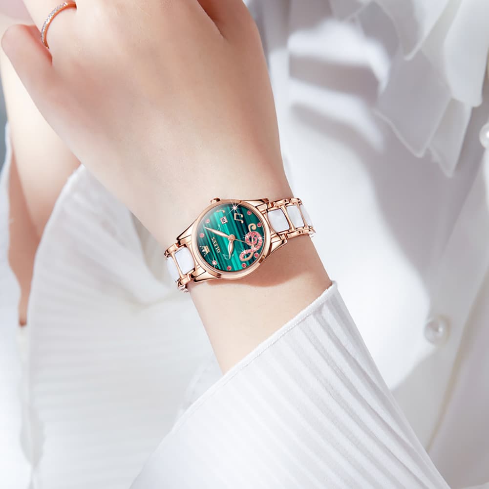 OLEVS 3605 Ceramic Musical Note Quartz Watch for Women - Rose Pink Watch | Olevs Watch Store