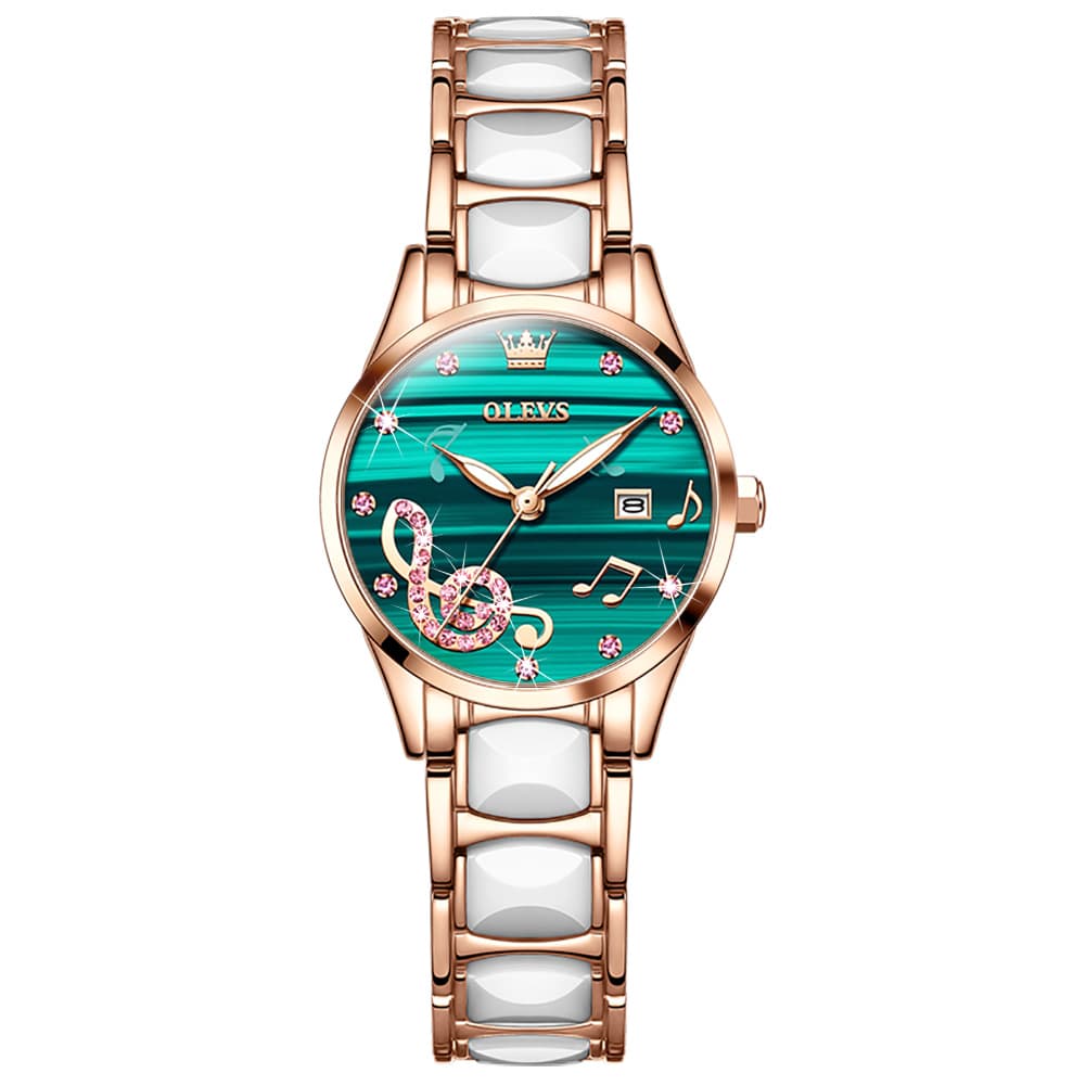 OLEVS 3605 Ceramic Musical Note Quartz Watch for Women - Rose Pink Watch | Olevs Watch Store