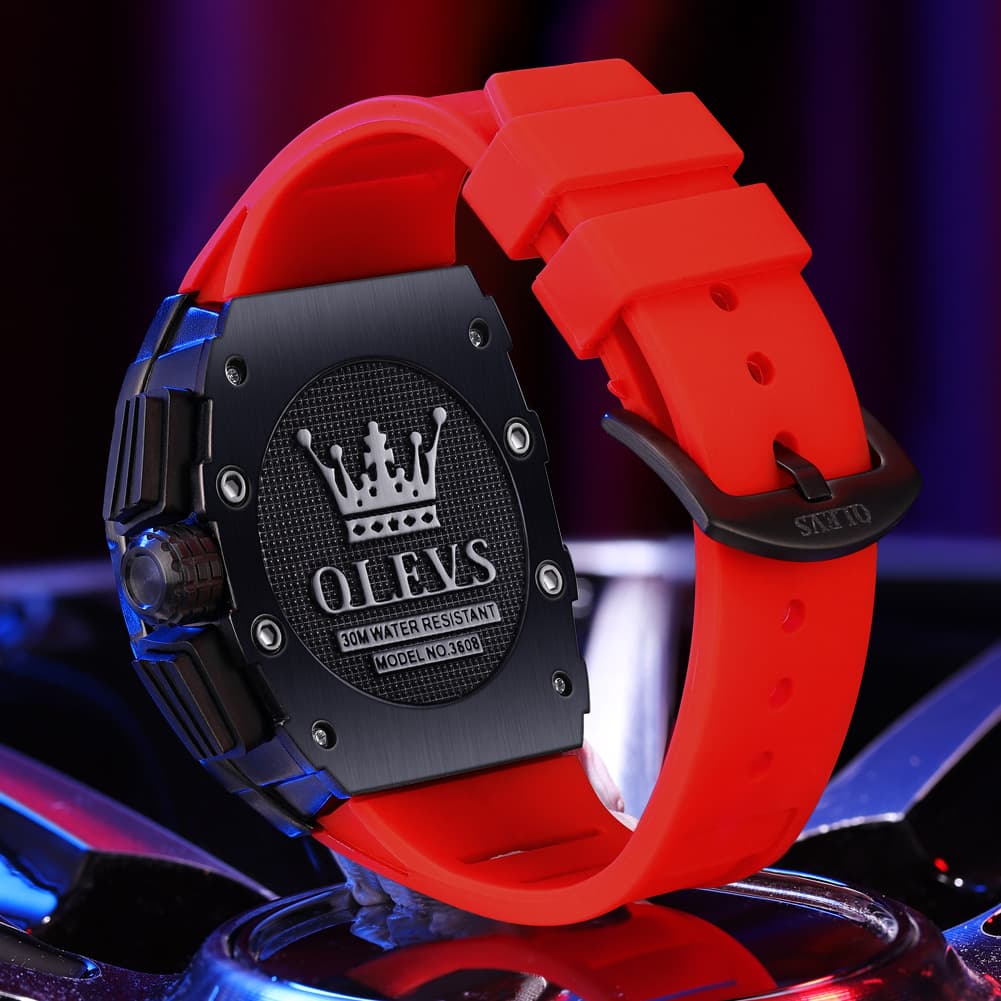 OLEVS 3608 Tonneau Sports Quartz Watch for Men - Cool Black Watch | Olevs Watch Store