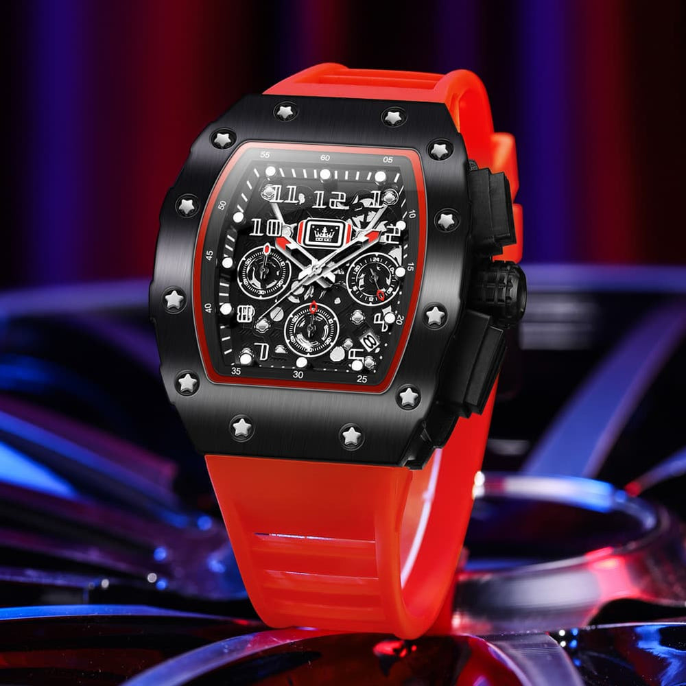 OLEVS 3608 Tonneau Sports Quartz Watch for Men - Cool Black Watch | Olevs Watch Store