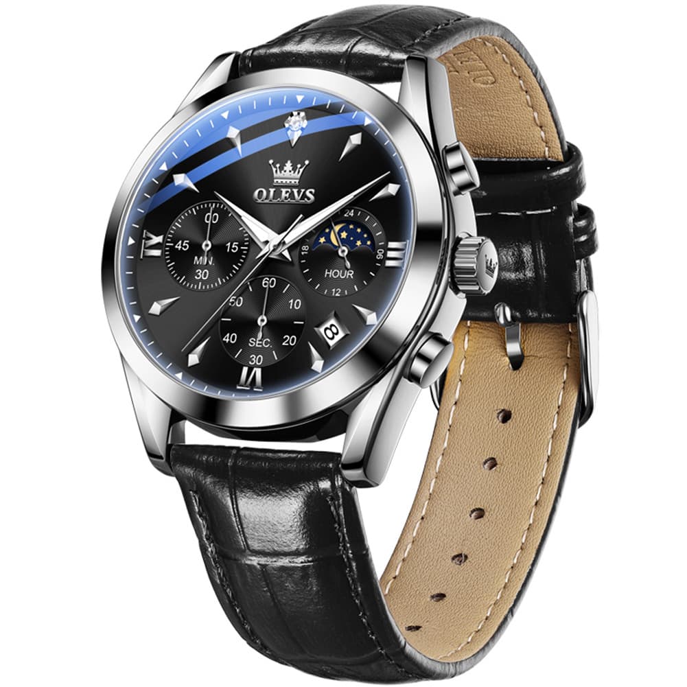 OLEVS 3609 Multifunction Leather Quartz Watch for Men - Rose White Watch | Olevs Watch Store