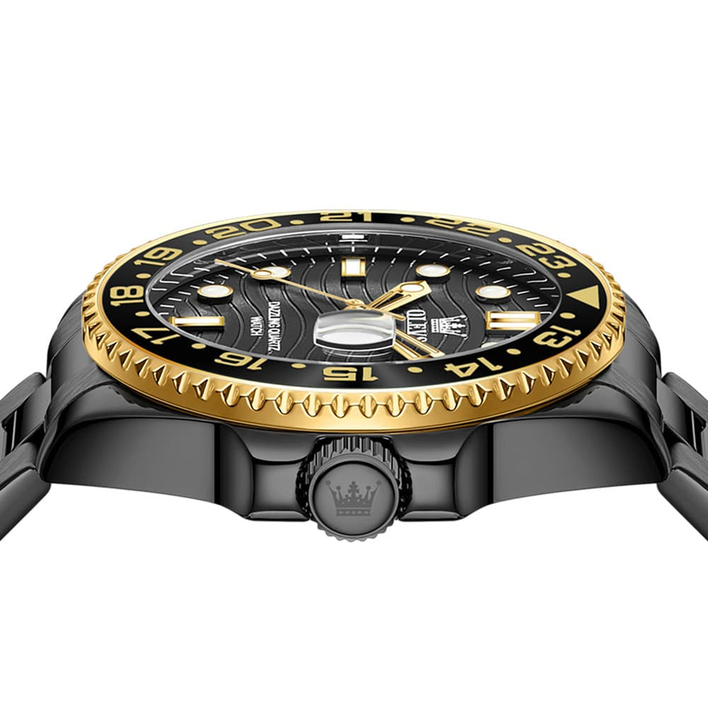 OLEVS 3610 Dive Style Steel Quartz Watch for Men - Black Gold Watch | Olevs Watch Store