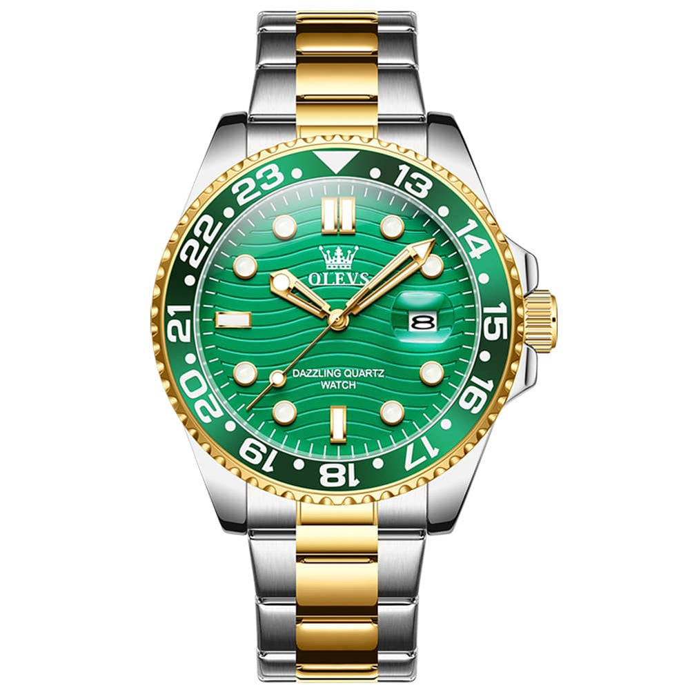 OLEVS 3610 Dive Style Steel Quartz Watch for Men - Black Gold Watch | Olevs Watch Store