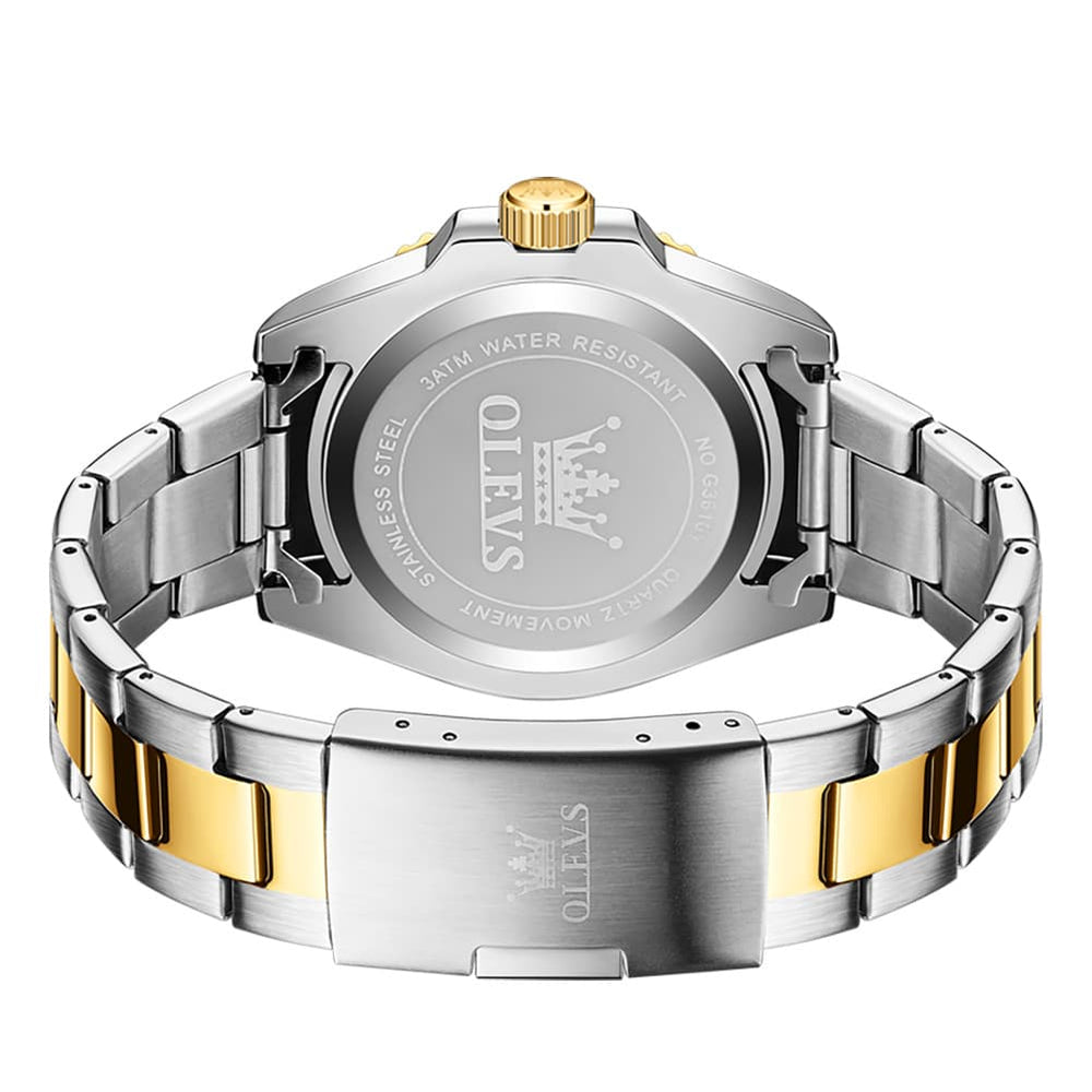 OLEVS 3610 Dive Style Steel Quartz Watch for Men - Black Gold Watch | Olevs Watch Store