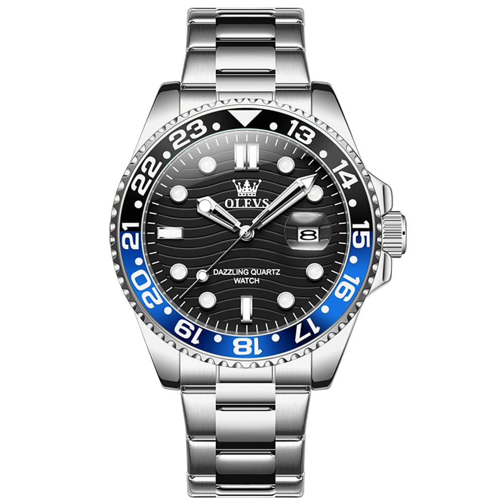OLEVS 3610 Dive Style Steel Quartz Watch for Men - Black Gold Watch | Olevs Watch Store